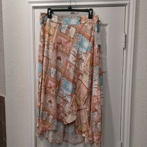 Japna Multi-Color High-Low Boho Patchwork Tropical Print Faux Wrap Skirt Sz L